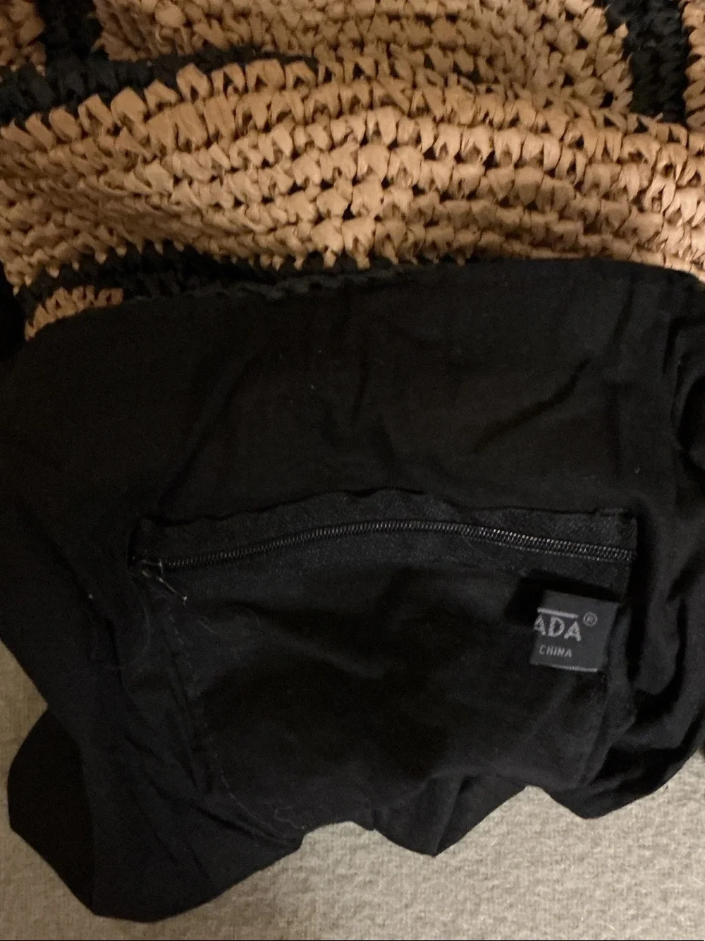 Striped Braided Shoulder Bag in Natural and Black